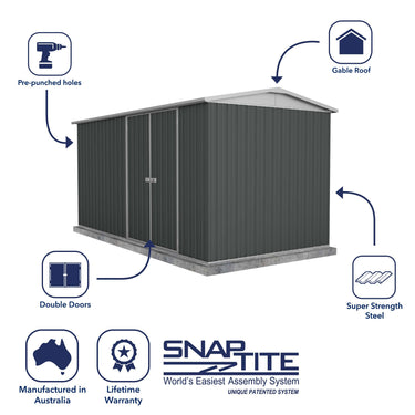 Absco 4.48mW x 2.26mD x 2.00mH Double Door Workshop Shed - Monument - Shed City